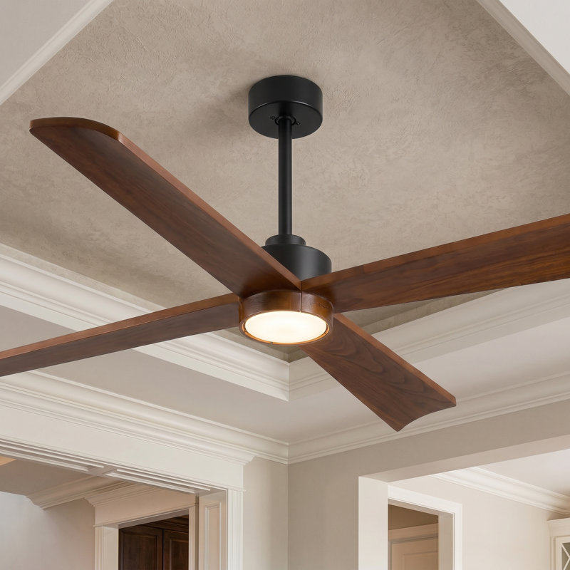 52/60-inch Smart Ceiling Fan With Light And Remote, Compatible With Alexa/google/app, 4 Wood Blades High Cfm Dimmable Led Noiseless Reversible Dc Fans For Bedroom