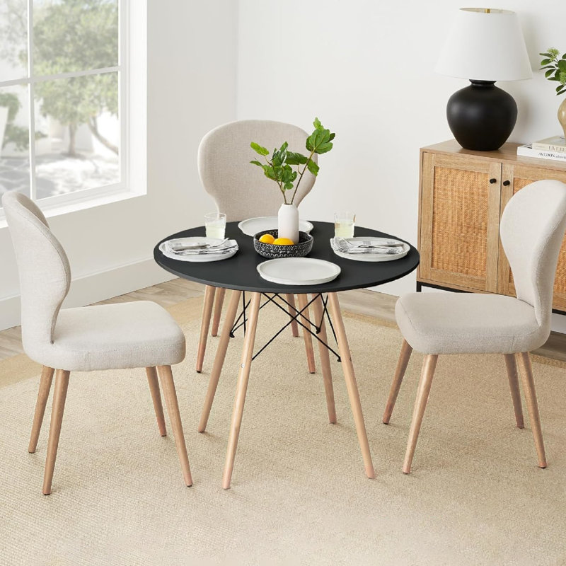 Philean Round Solid Wood Base Eiffel Dining Table, Black, 29" H x 31.50" L x 31.50" W