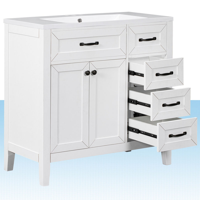 Ensemble de meuble-lavabo simple 36 po Jermey, Blanc, Noir mat
