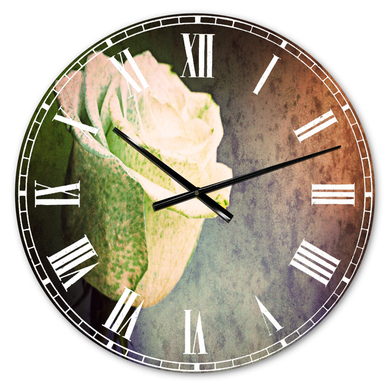 Beautiful White Painted Rose - Traditional wall clock, Small