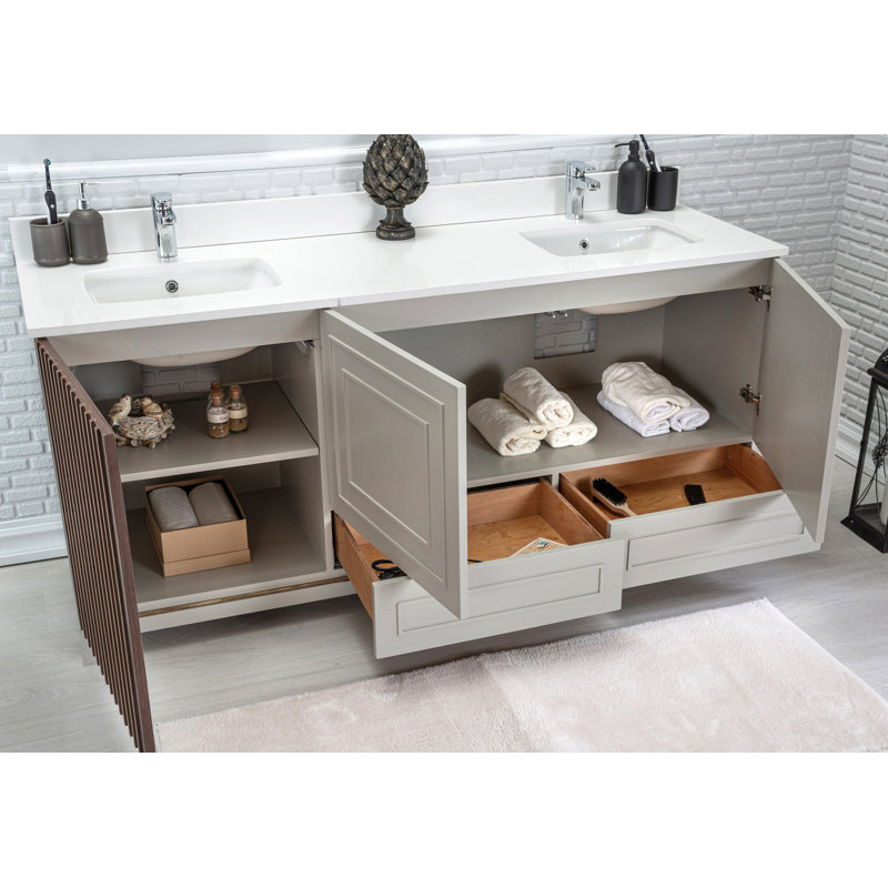 Ensemble de meuble-lavabo double 70,7 po avec miroir Chrisly, Gris / brun