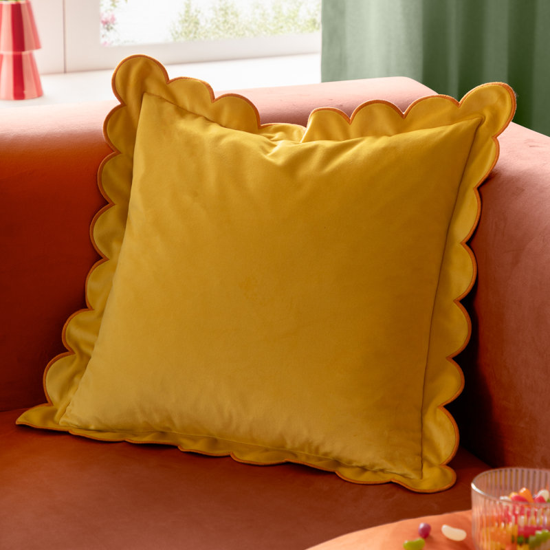 Lil Scallop Square Cushion, Pillow Cover Only - No Insert, Yellow/Orange