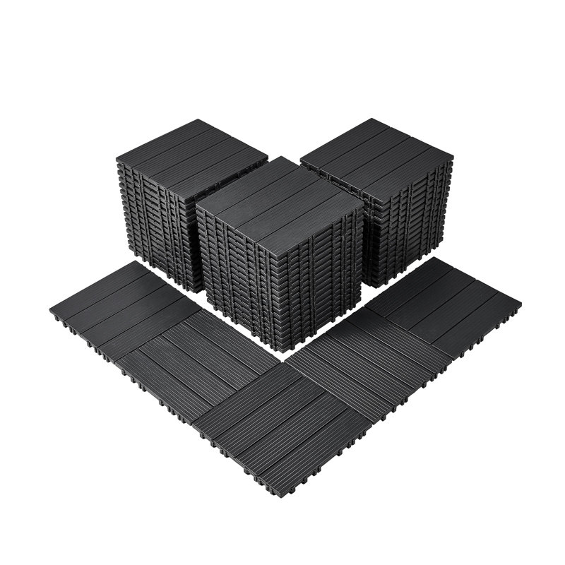 30cm L x 30cm W Plastic Interlocking Deck Tile, Dark Grey