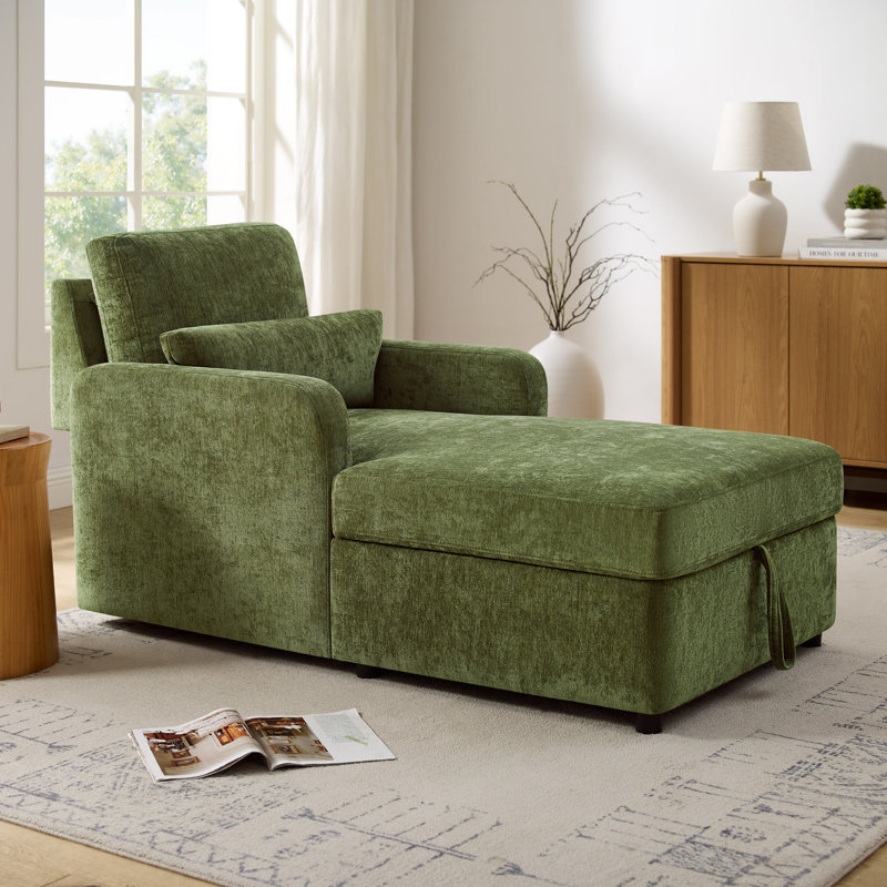 Chaise longue rembourrée avec rangement, Vert