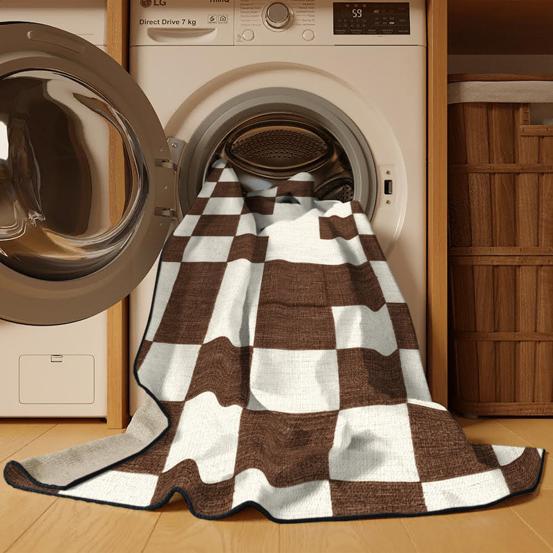 Tapis botanique brun lavable à la machine, Rond 8 pi