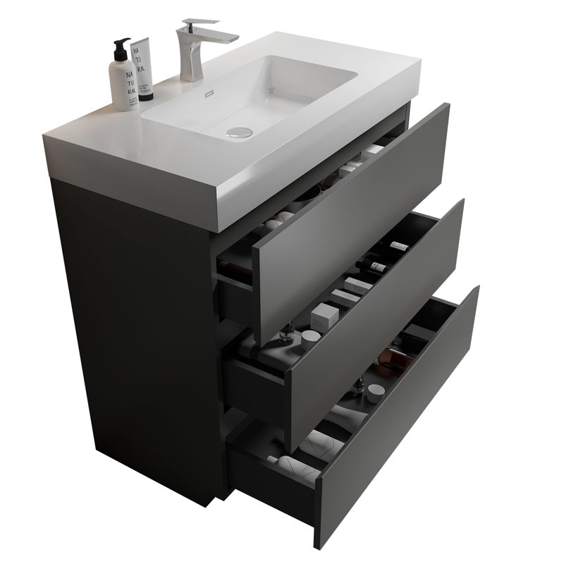 Gebhart 36,00 po X P 18,10 po P 37,00 po Meuble-lavabo autoportant avec comptoir H, White, Gray