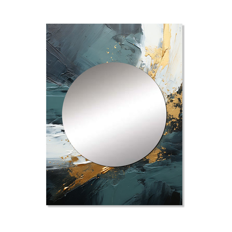 Inguna or et marbre vert abstrait chute d'eau III - peinture abstraite miroir, miroir mural moderne unique, impression sur métal
