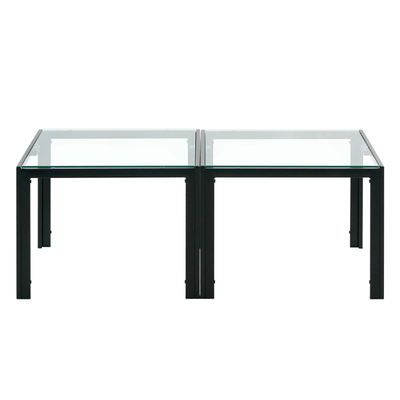 Square Black Metal Coffee Table Set with Tempered Glass Top