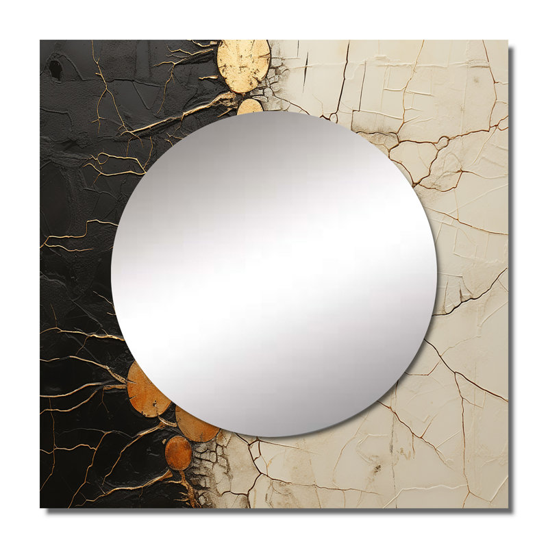 Mariann - Gold Adorned Poteries IV Abstract Spirals Square Mirror Wall Decor For Bedroom, 36" x 36"