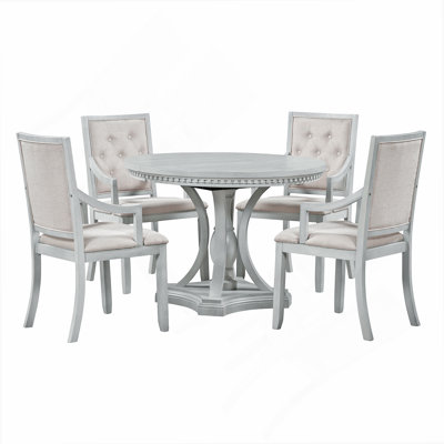 Ensemble de salle à manger 5 pièces, table ronde extensible et 4 chaises pour la salle à manger
