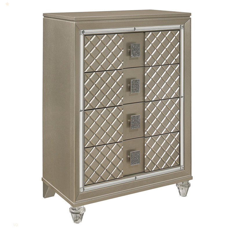 Finition champagne glamour 1pc Commode 4 tiroirs Pieds en acrylique