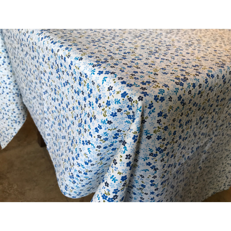 Small Flowers Allover Print Tablecloths, 58" W x 120" L, Blue/White