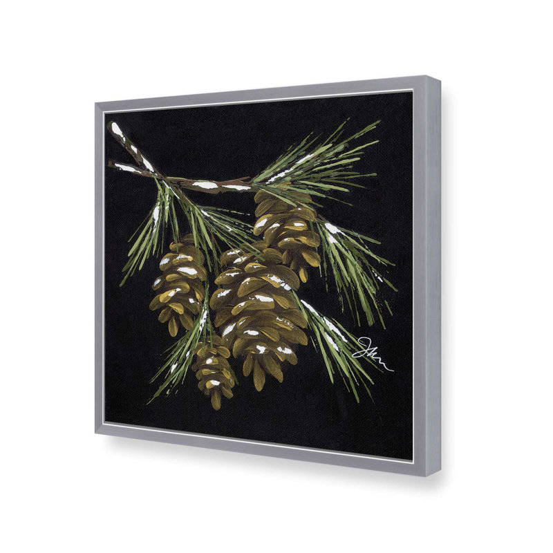 «Pine Sprig» par Julie Norkus, reproduction d'art, L 30 po x H 30 po, Argent, Impression encadrée