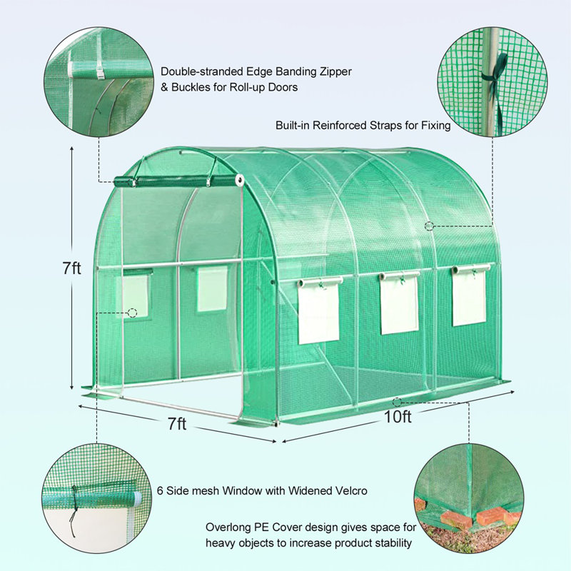 Tente de culture PE résistante aux rayons UV, serre en acier galvanisé robuste avec ensemble de système de refroidissement par brumisation et 6 bouches d'aération, serre durable pour plantes