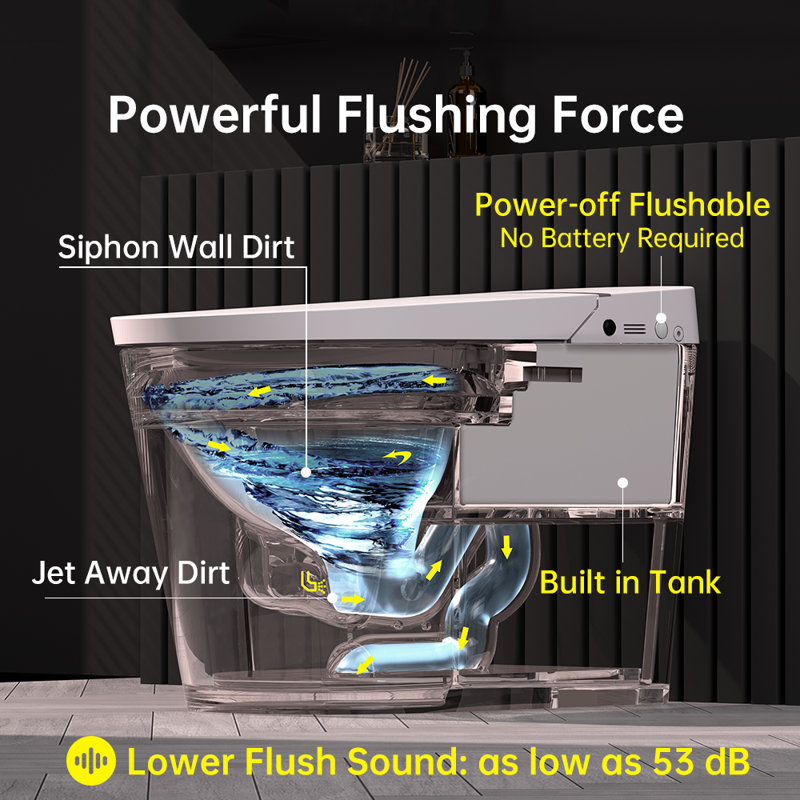 Smart Bidet Toilet with Low Noise Flushing System, Auto Open/Close Lid,Auto Flush,Foot Sensor Open/Close Seat & Flush,Built-in Tank,Blackout Flush,Elongated Modern Toilet