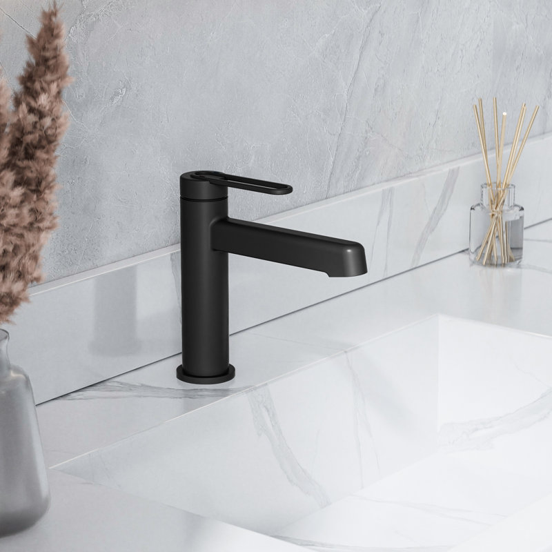 Solid Brass Single Handle Bathroom Sink Faucet With Optional Drain Assembly, Matte Black, Drain Assembly Not Included