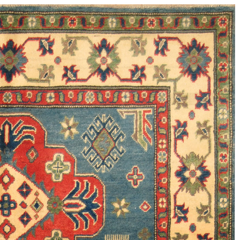 Tapis à main one-of-kind noué la blue/beige/rouge 4 pi 10 po x 7 pi zone de laine 5 po Jevon