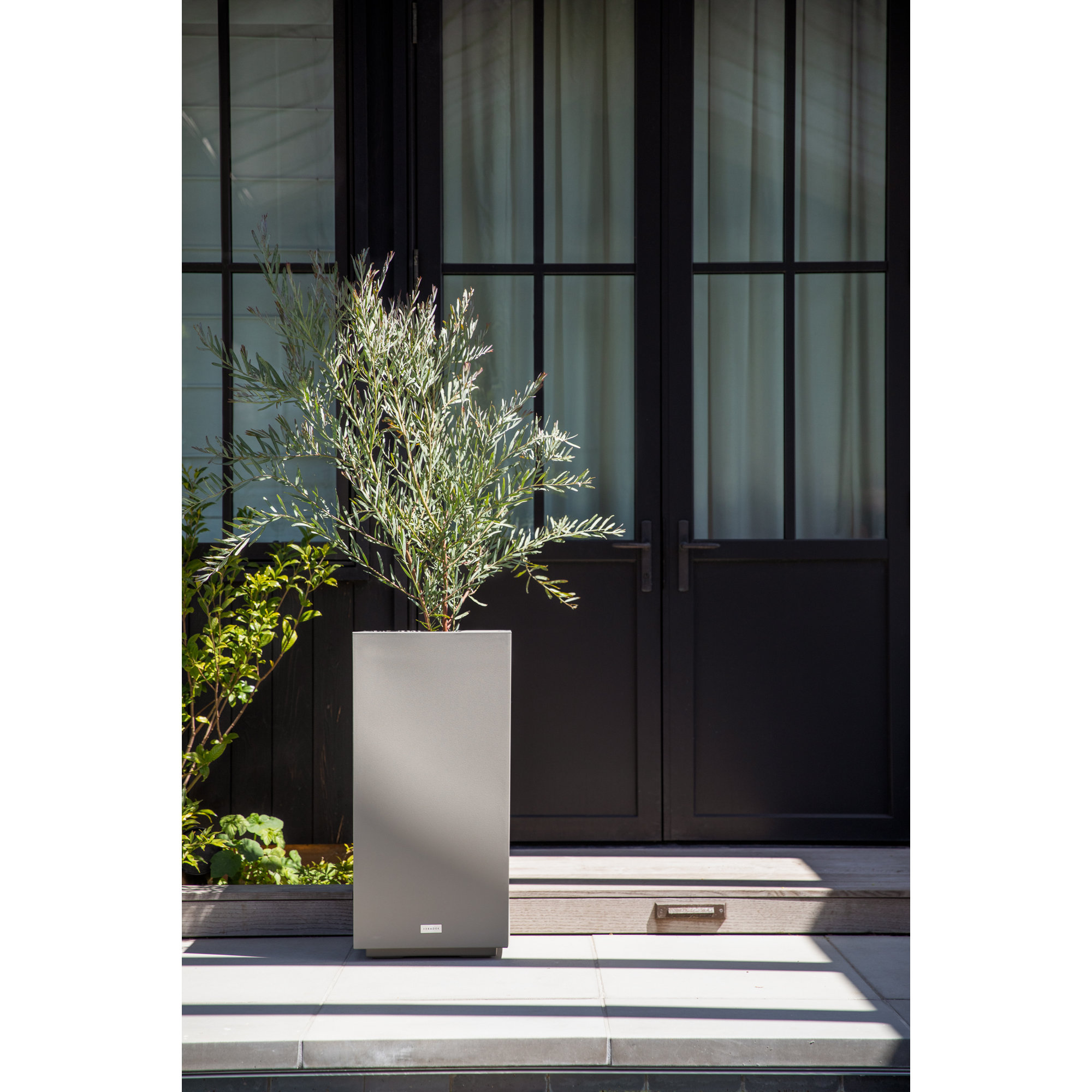 Block Series Pedestal Planter, Gray, 31.75” H x 15.5” W x 15.5” D