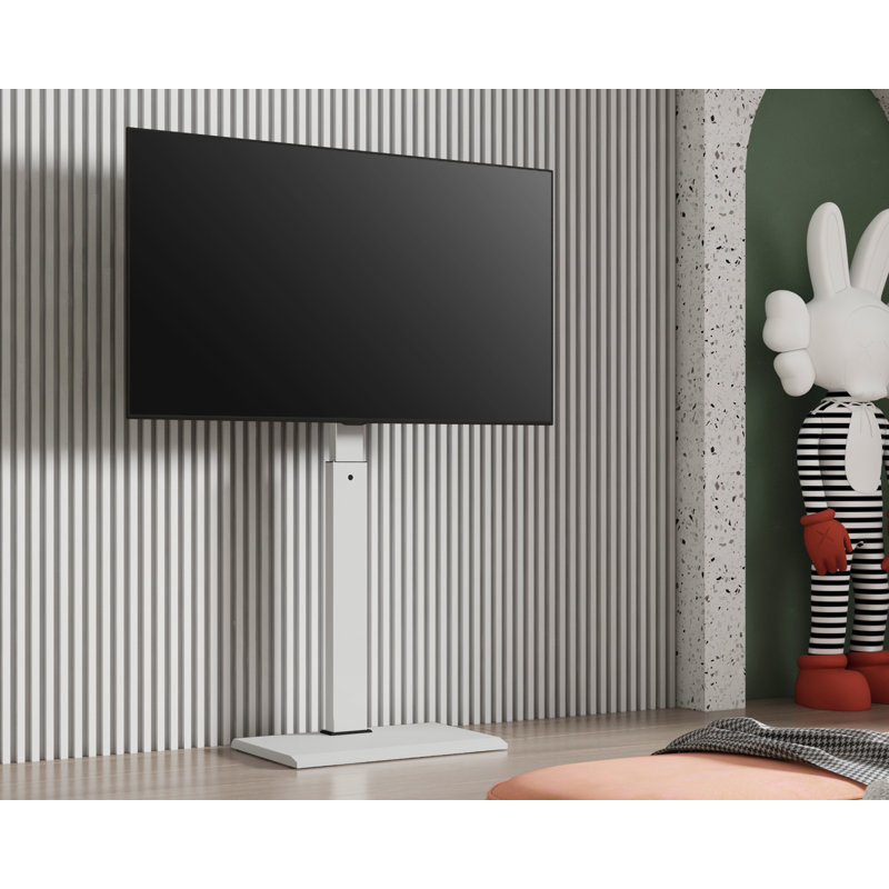 Support de plancher pivotant Fitueyes pour écrans plasma de 47 à 50 po avec tablettes, peut supporter jusqu'à 88 lb, Blanc