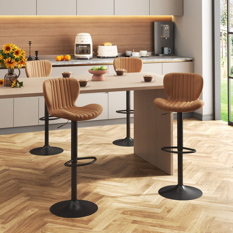 Adjustable Bar Stool With Footrest, 360° Swivel Metal Counter Stool,Set Of 2, Light Brown 
