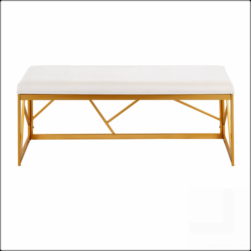 Folia Glam Metal Bench In Gold Steel, Blanc