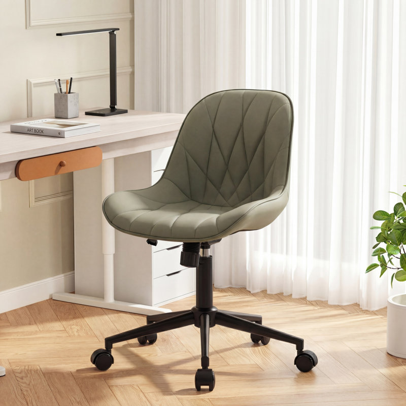 Darlaine Armless Swivel Office Chair Faux Leather Upholstered Waterproof Desk Chair Ergonomic Adjustable Computer Chair