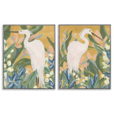 «Great Egret in Blooming Bushes», ensemble de 2 giclées encadrées par June Erica Vess