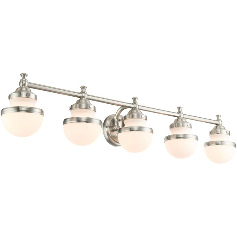 Brushed Nickel 5-Light Vanity with Satin Opal Glass