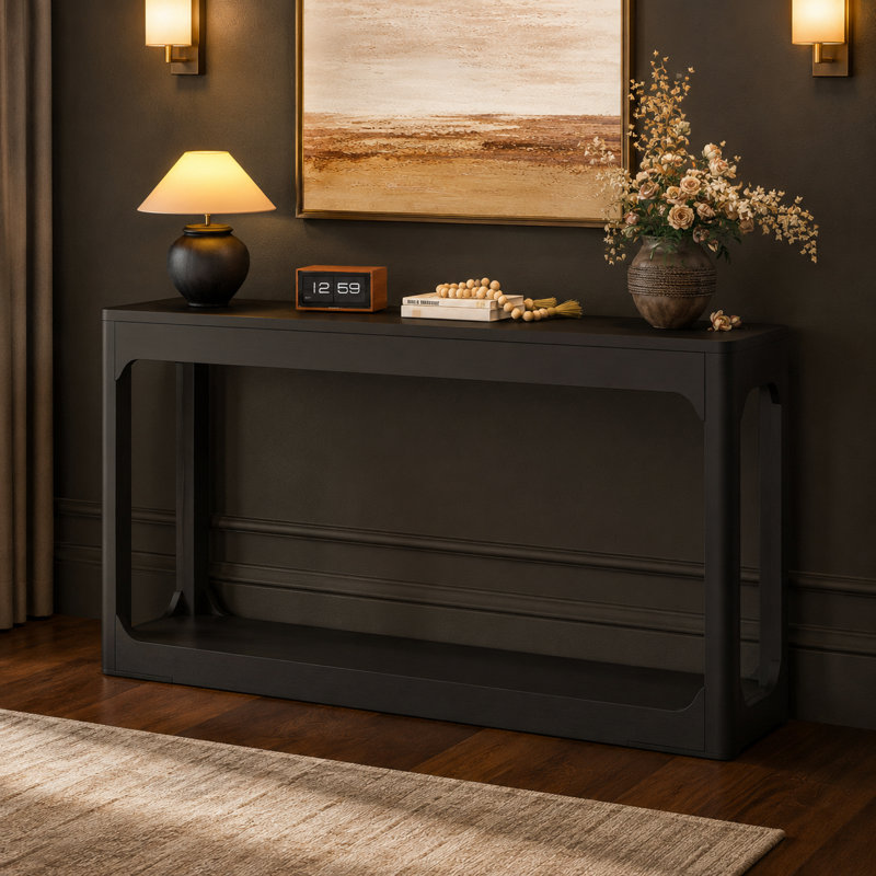 Console étroite de 55,1 pouces avec tablette ouverte, table d'appoint mince moderne pour le vestibule, le couloir, le salon, la table de canapé peu encombrante, le bois d'ingénierie robuste, l'assemblage facile, l'utilisation polyvalente derrière le canapé ou comme table d'appoint