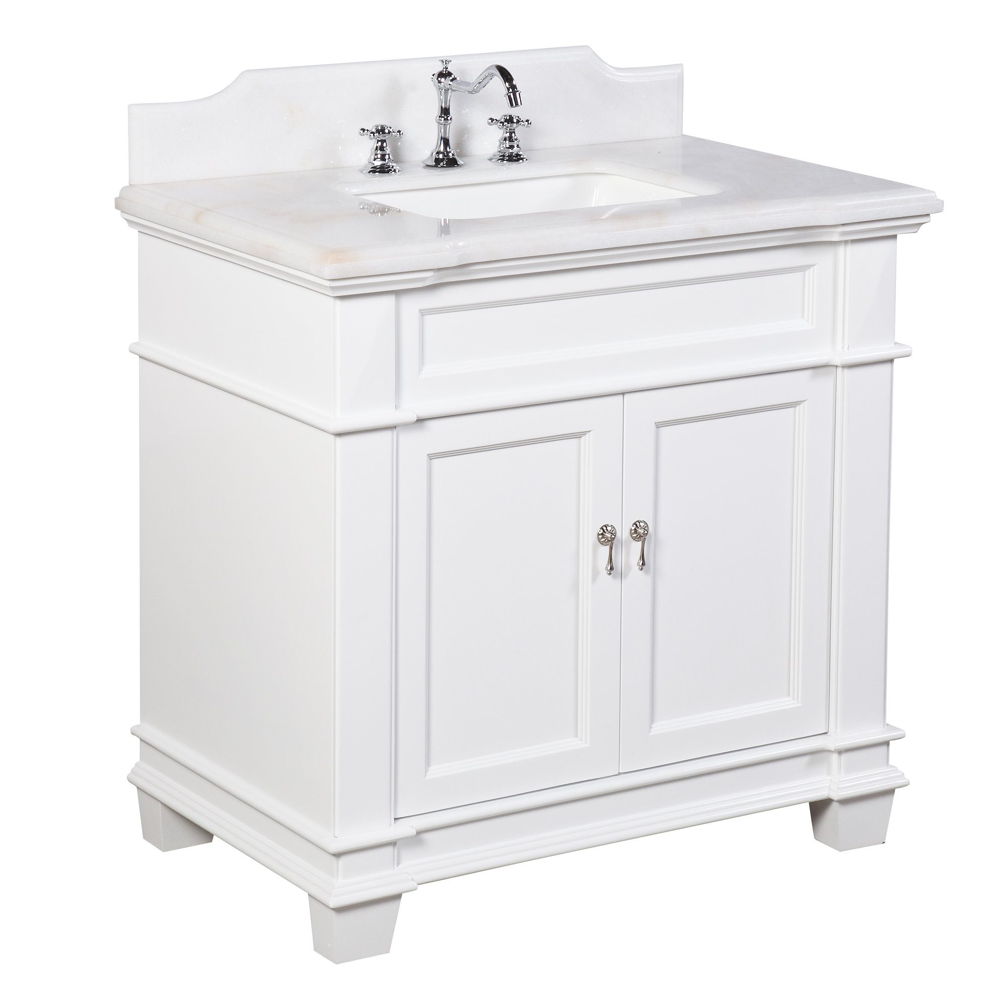 Ensa 36'' Single Bathroom Vanity, White, Carrara Marble