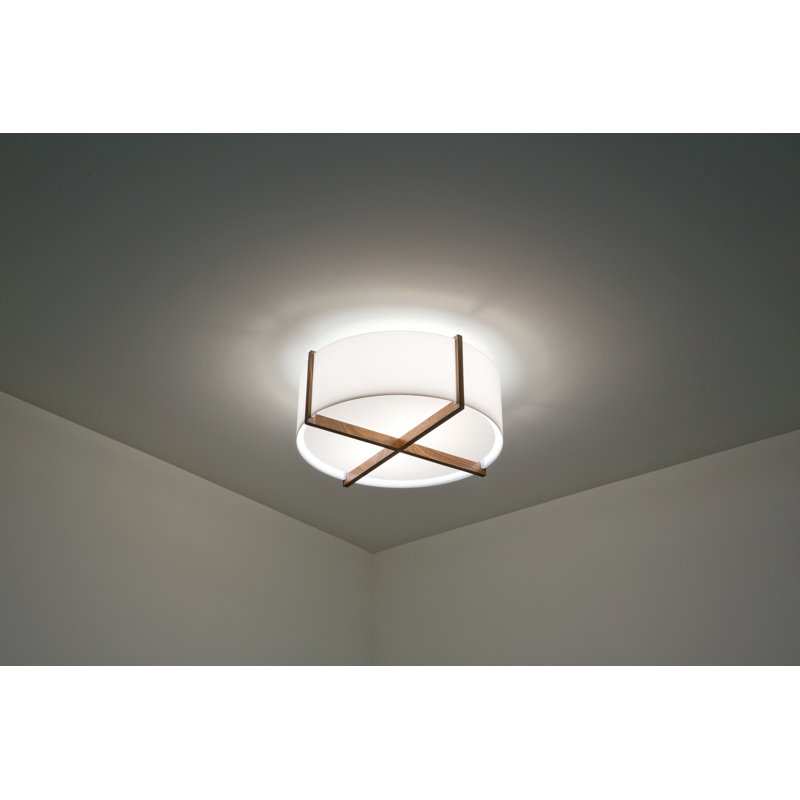 Plura 1 - Light LED Flush Mount, 6.38" H x 18" W x 18" D, 2700K, Walnut/Frosted Polymer