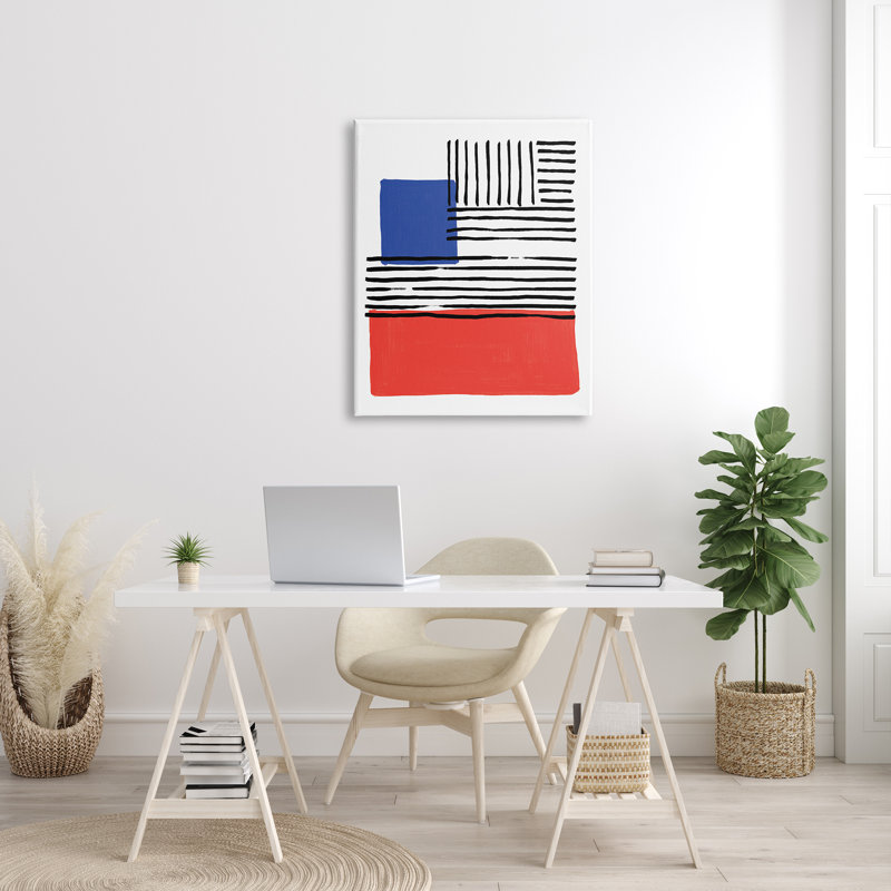 Bleus rouges, lignes audacieuses - impression, Toile tendue, H 40 po x l 30 po