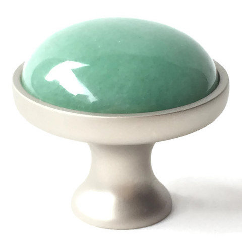 1.25" Diameter Mushroom Knob, Satin Nickel/Green