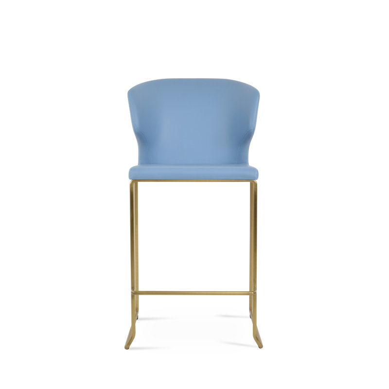 Tabouret de bar et de comptoir empilable Amed, Bleu, Laiton, Tabouret de comptoir (siège d'une hauteur de 24 p