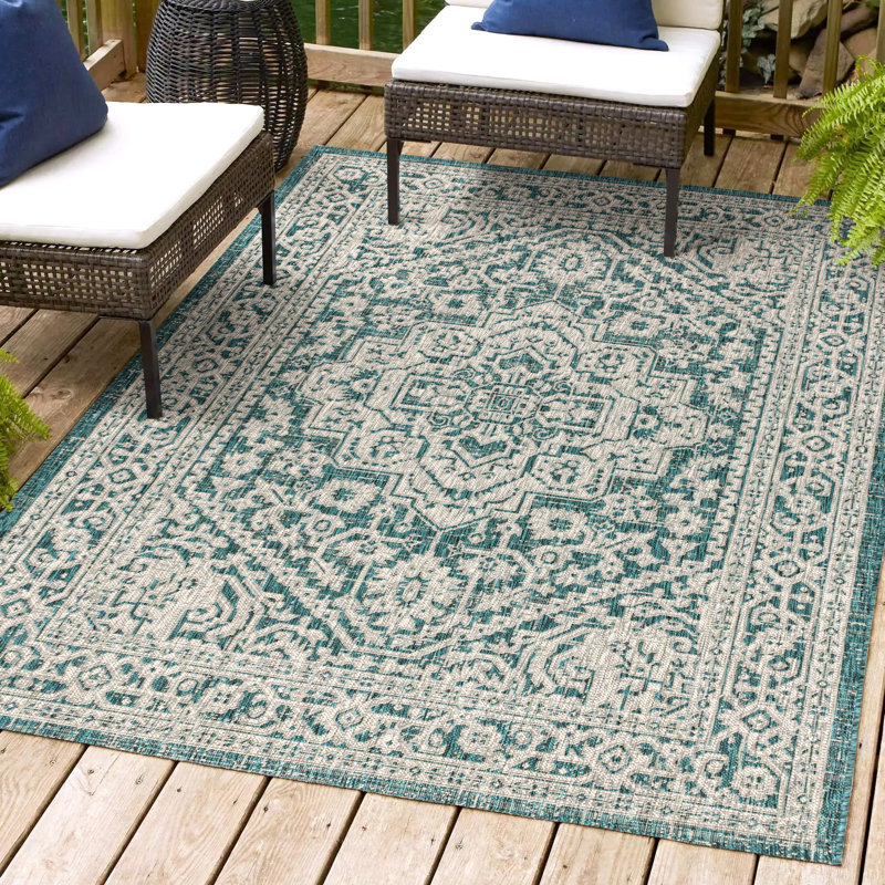 Tapis d'intérieur / extérieur bleu / gris Moten, Rectangle 6 pi x 9 pi