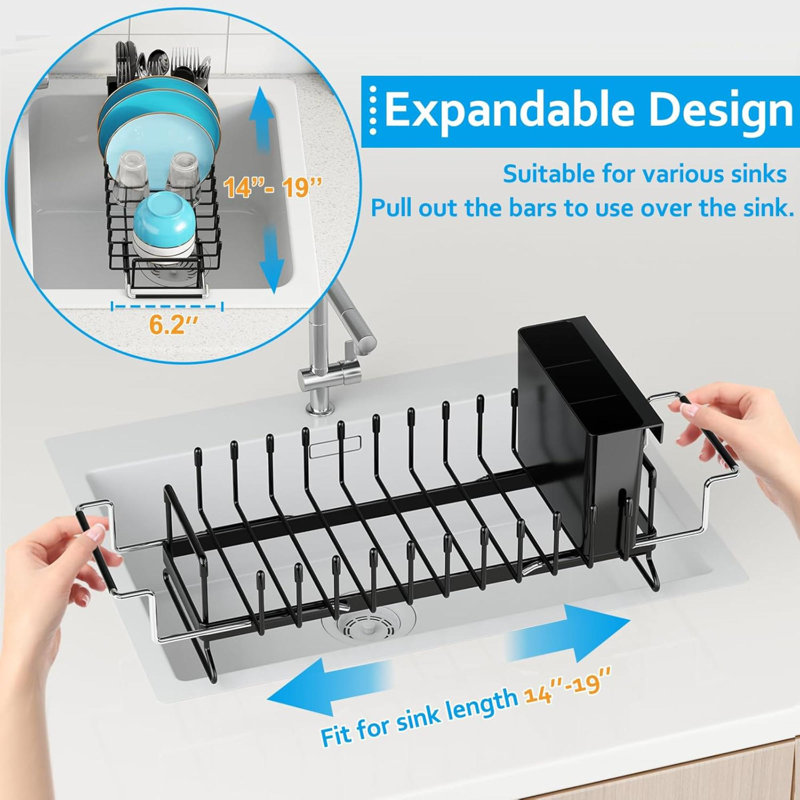Dish Drying Rack  Expandable Dish Rack Over With Silicone Drying Tray Dish Drainer For Kitchen Counter With Cutlery Holder Drying Rack Fit For