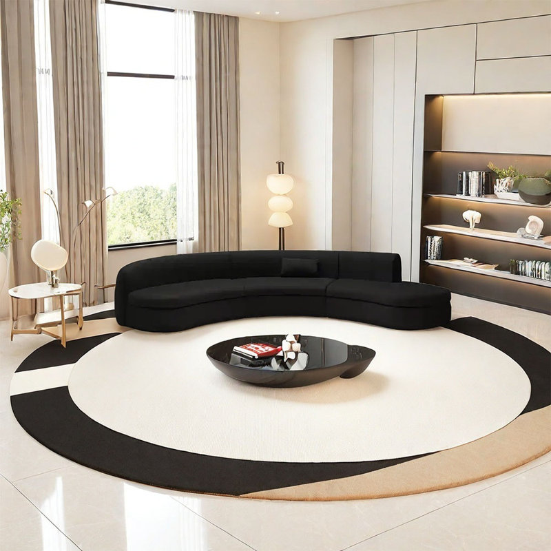 Canapé de coin noir semi-circulaire incurvé, H 25,59 po x l 149,61 po x P 35,43 po