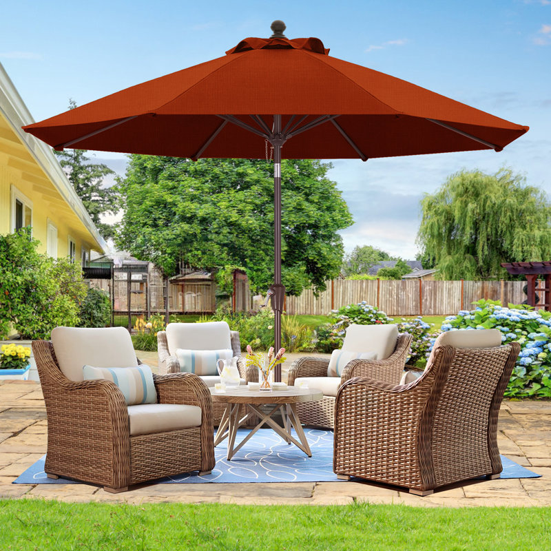 Parasol de marché en oléfine 9 'avec inclinaison et manivelle, Terre cuite