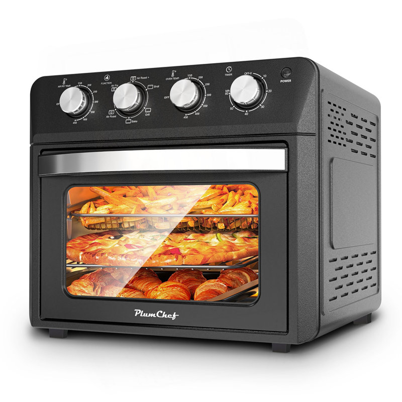Plum Chef Air Fryer Oven 27.5QT, 6-In-1 Countertop Convection Oven, Air Fry, Bake, Broil, Toast, Warm, Dehydrate, 4 Knob Control, 1600W, Family Size For Crispy Cooking, Black