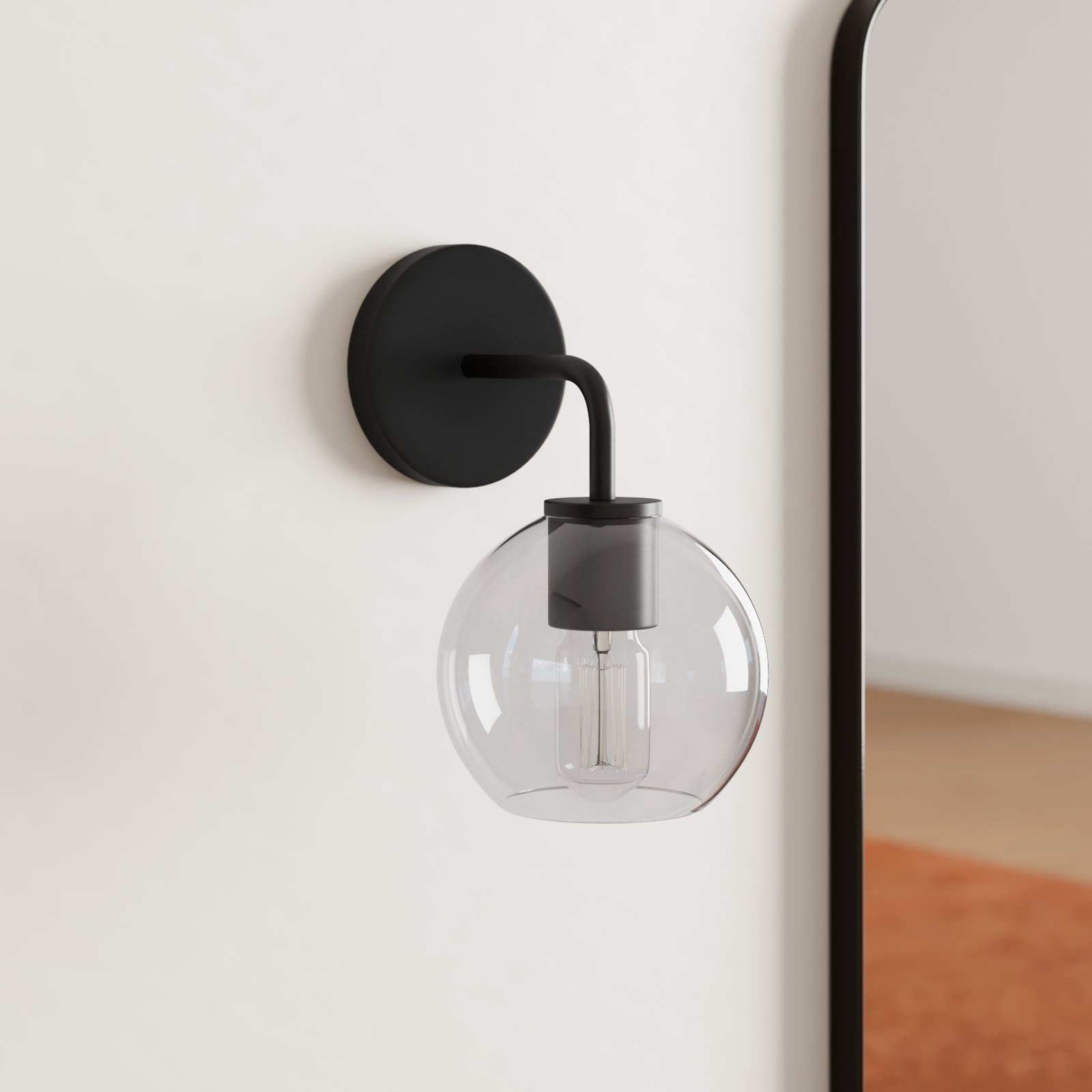 Childerley Single Light Dimmable Armed Sconce, Midnight Black, Clear