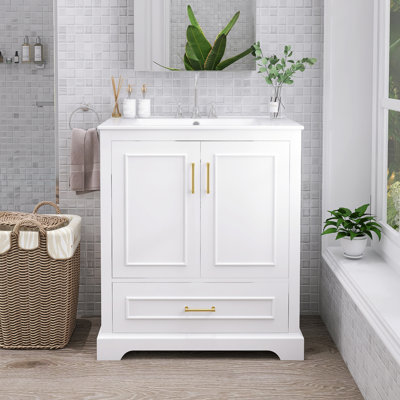 Meuble-lavabo autoportant moderne avec lavabo en céramique