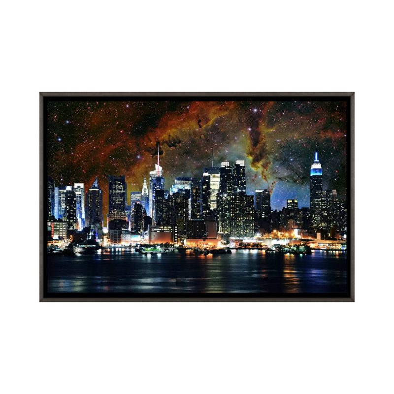 «New York City, New York Nebula Skyline», reproduction d'impression, H 40 po x l 60 po x 1,5 po, Toile avec cadre gris