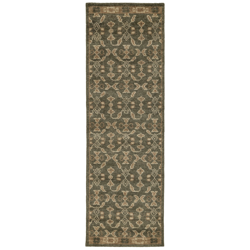 Tapis d'intérieur en laine noué à la main Vanna Villa, Vert, 2 pi 6 po x 8 pi