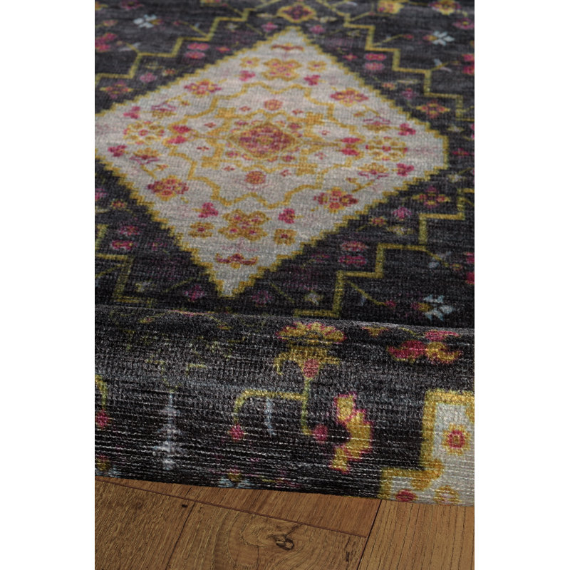 Laurel Gazia Machine Woven Polyester No Pattern Area Rug in Black, Rectangle 8' x 10'