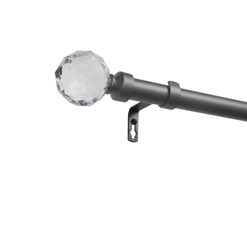 Adjustable Gray Iron Curtain Rod with Clear Crystal Ball Finials