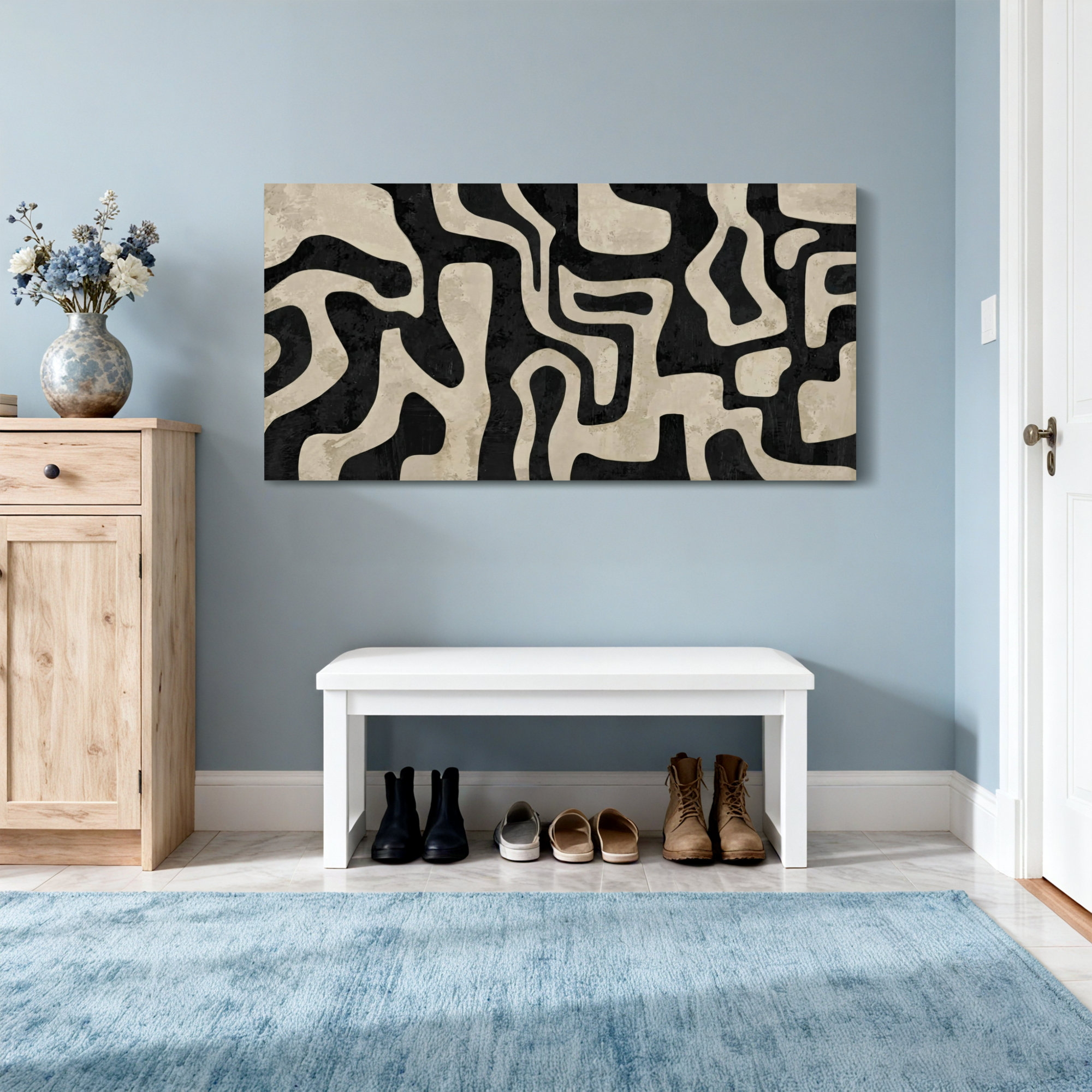 Red Barrel Studio Fashion Abstract Black And Beige Wavy Lines Pattern ...