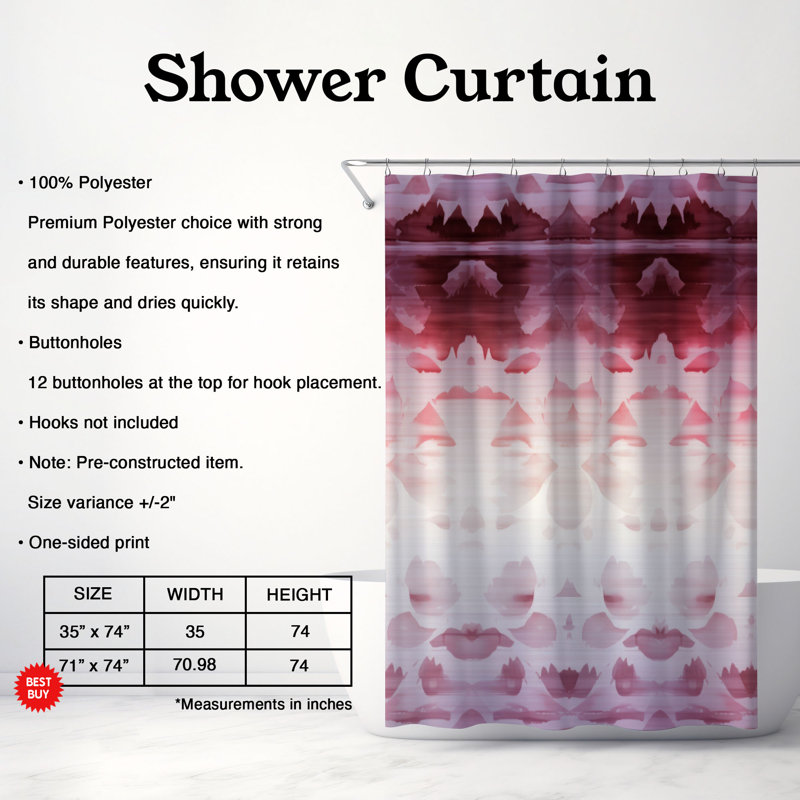 Rideau de douche rose Premium, H 74 po x l 71 po