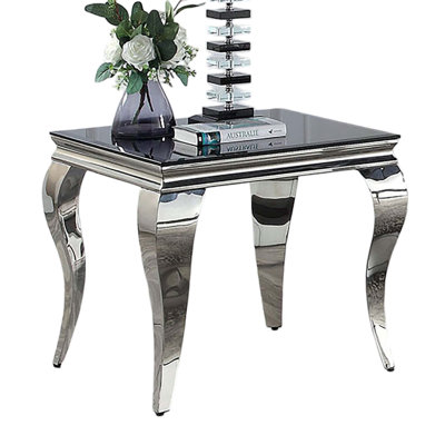 Contemporary 1pc End Table White Glass Top Silver Color Table Living Room Stainless Steel Cabriole-Style Legs