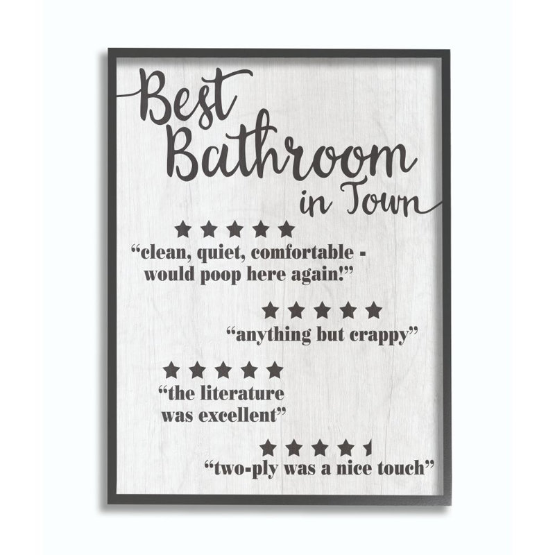« five star salle de bain », art textuel, H 30 po x l 24 po x P 1,5 po, Giclée encadrée noir minuit