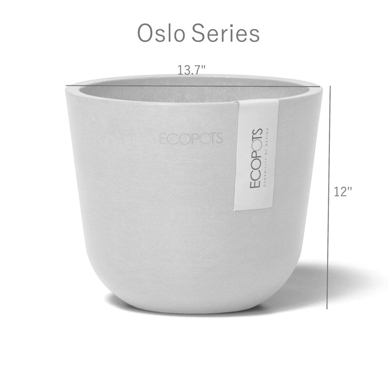 Ecopots Oslo Indoor/Outdoor Modern Recycled Plastic Flower Pot Planter, 15.5" H x 17.5" W x 17.5" D, White Gray